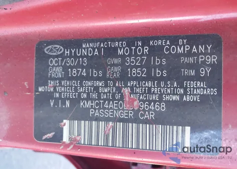 2014 Hyundai Accent Gls z USA, uszkodzony, nr VIN KMHCT4AE0EU596468